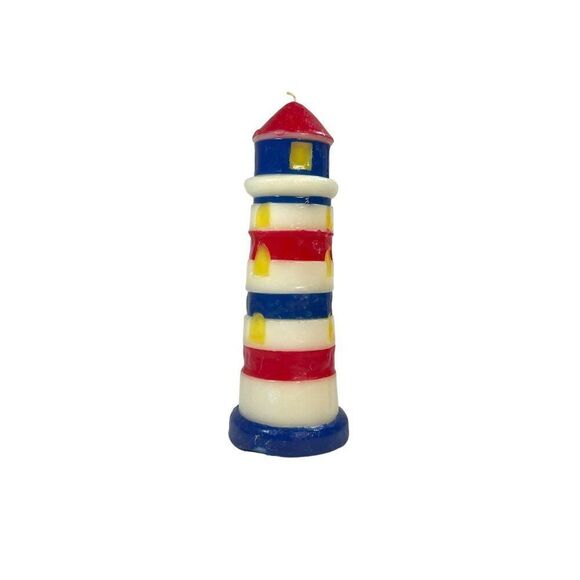 Sonoma Lighthouse Shaped Candle 80 Hour Burn Retro Stripes Red White Blue READ - Picture 6 of 10